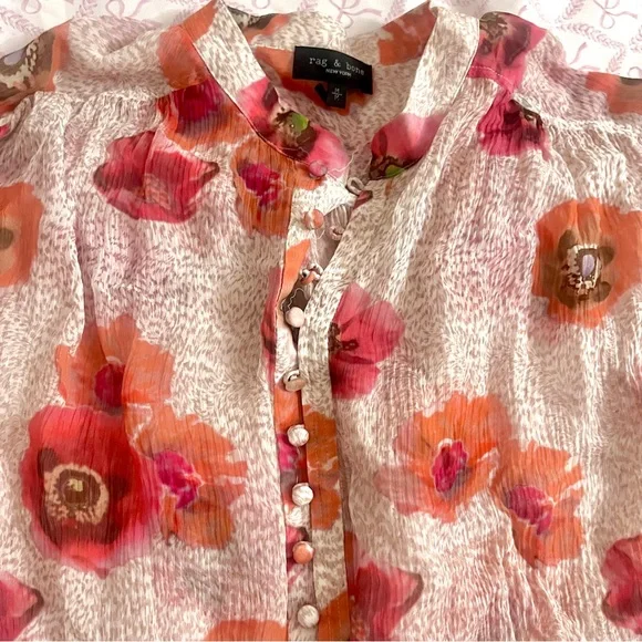 silk floral top- Carla blouse by Rag & Bone pink and orange floral multicolor - Picture 2 of 4